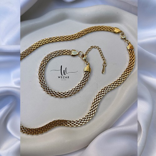 Parure Collier + Bracelet + Boucles d’Oreilles Bleues