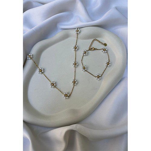 Parure Collier + Bracelet Motifs Fleurs